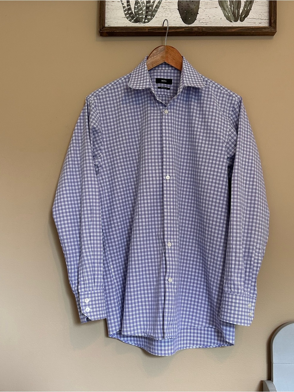 BOSS Purple & White Checked Dress Shirt